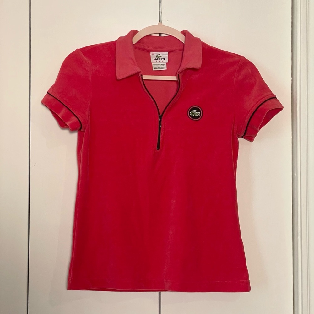 Lacoste Y2K 00s Women’s Velour Velvet Half 3/4 Zip Light Red Polo Small Shirt